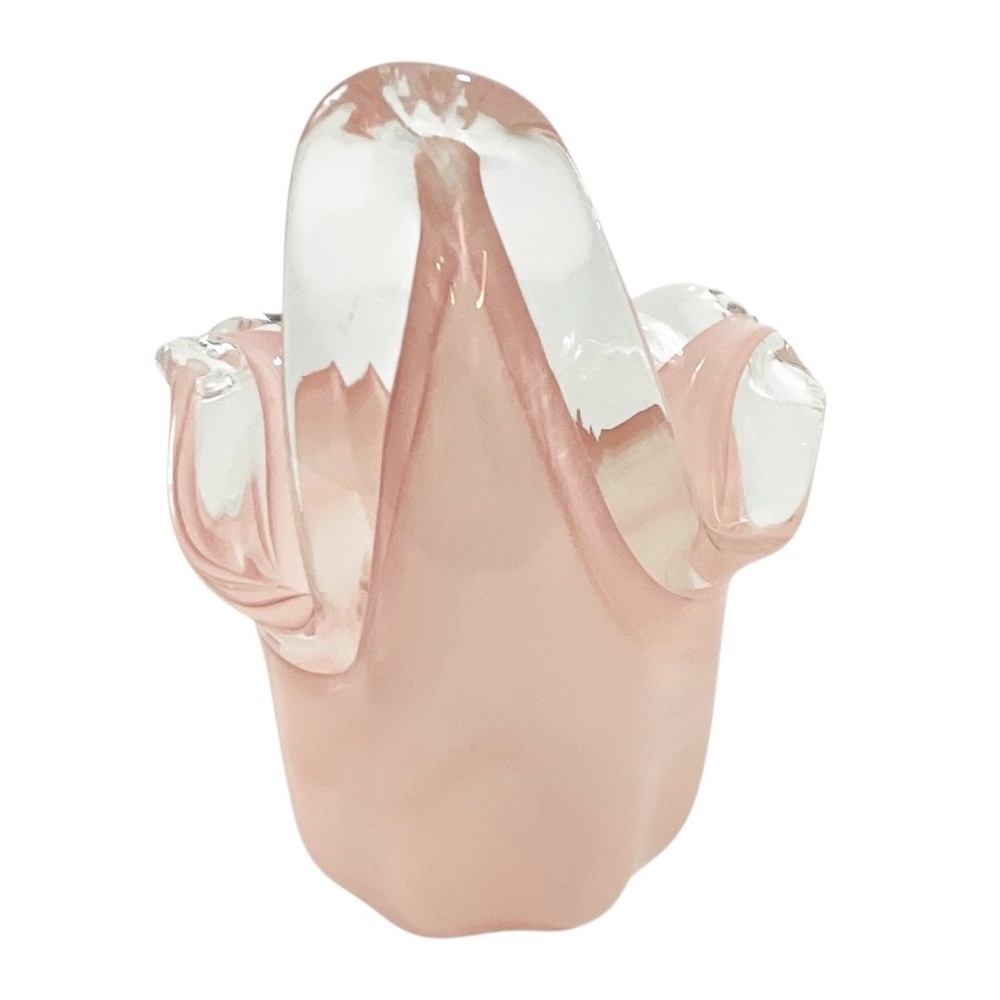 White Cristal Murano Art Glass Vase Pink & Clear Hand Blown Italy - Picture 7 of 9